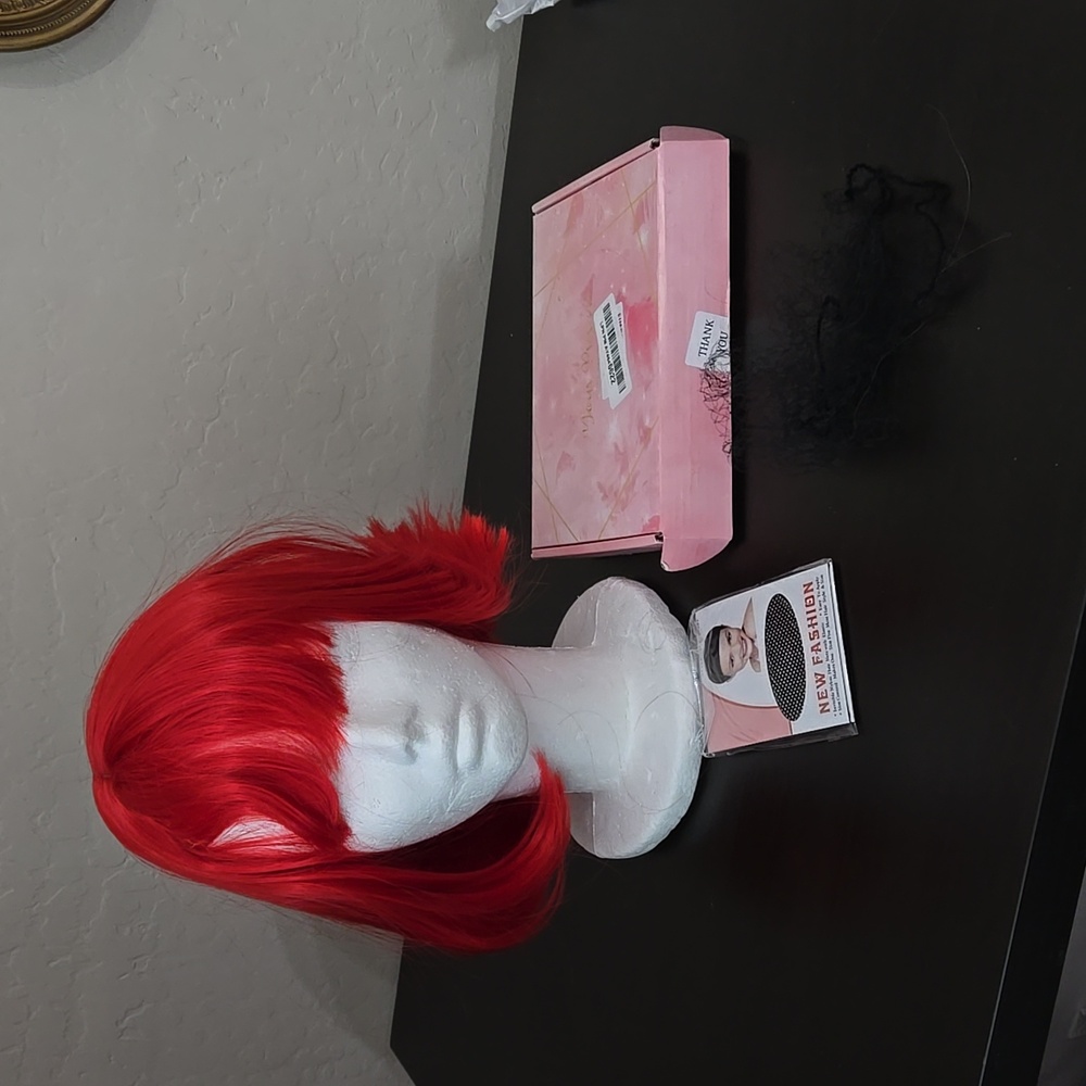 Fashion Wig Cosplay Bright Red Bang Bob With Ball Cap